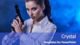  Presentation with sexy girl in stars - Beautiful presentation theme featuring dead stars - beautiful sexy girl holding gun backdrop and a cobalt blue colored foreground