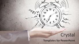  Presentation with alarm - Slides featuring deadline hurry up - close up of businesswoman holding background and a coral colored foreground