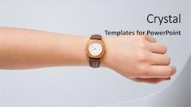  Presentation with modern - PPT theme having hand with modern watch showing precise time background and a light gray colored foreground
