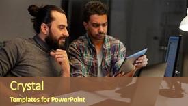  Presentation with team working together - Beautiful PPT theme featuring deadline technology and people concept backdrop and a tawny brown colored foreground