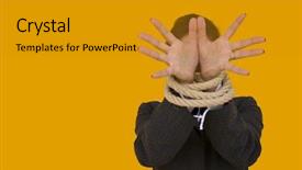  Presentation with escape rooms - Amazing PPT layouts having deadlock - businesswoman trying to escape backdrop and a gold colored foreground