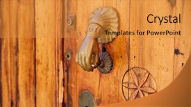  Presentation with deadlock - Presentation having deadlock - door brass knock hand shape background and a gold colored foreground