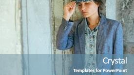  Presentation with hat - PPT theme with deadlock - portrait of a young woman background and a teal colored foreground