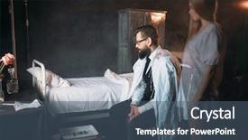  Presentation with hospital bed - PPT theme consisting of deadly diesease - man against empty hospital bed background and a ocean colored foreground