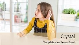  Presentation with girl - Slides with deaf - beautiful young girl kid sitting background and a coral colored foreground