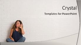  Presentation with paint white brick wall - Cool new PPT layouts with deaf - middle age hispanic woman sitting backdrop and a sky blue colored foreground