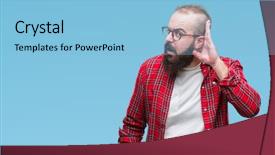 Presentation with young man wearing a hat - Cool new PPT theme with deaf - young caucasian hipster man wearing backdrop and a light blue colored foreground