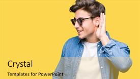  Presentation with hearing - Cool new theme with deaf - young handsome man wearing sunglasses backdrop and a yellow colored foreground