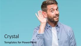  Presentation with deaf - Slide deck with deaf - young handsome man wearing white background and a light blue colored foreground