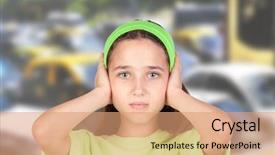  Presentation with deaf - Colorful slide deck enhanced with deaf children - frightened girl with ears plugged backdrop and a coral colored foreground