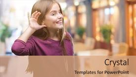  Presentation with hearing - PPT theme with deaf children - young beautiful girl over isolated background and a  colored foreground