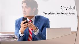  Presentation with deaf - Cool new presentation theme with deaf employee using hearing aid backdrop and a white colored foreground