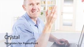  Presentation with home office - Presentation theme consisting of deaf people - hearing impaired man working background and a light blue colored foreground