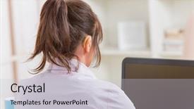  Presentation with home office - PPT theme having deaf people - hearing impaired woman working background and a light gray colored foreground