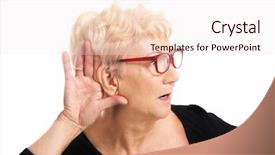  Presentation with crucial conversation - Presentation design with deaf people - senior woman overhears a conversation background and a  colored foreground