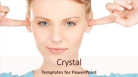  Presentation with unhappy women - PPT theme with deaf people - unhappy woman closing her ears background and a lemonade colored foreground