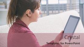  Presentation with hearing aid - Audience pleasing PPT layouts consisting of deaf-woman-wearing-hearing-aid backdrop and a coral colored foreground