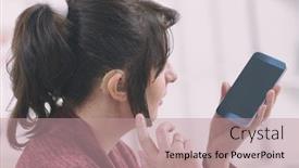  Presentation with hearing aid - Theme featuring deaf-woman-wearing-hearing-aid background and a coral colored foreground