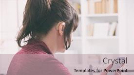  Presentation with deaf - PPT layouts consisting of deaf-woman-wearing-hearing-aid background and a coral colored foreground