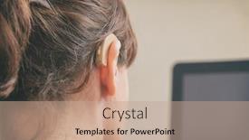  Presentation with hearing aid - PPT theme with deaf-woman-wearing-hearing-aid background and a coral colored foreground