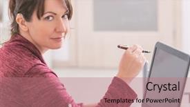  Presentation with hearing aid - Colorful PPT theme enhanced with deaf woman wearing hearing aid backdrop and a coral colored foreground