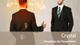  Presentation with weapon - Amazing slides having deal devil - angry businessman hiding a weapon backdrop and a  colored foreground