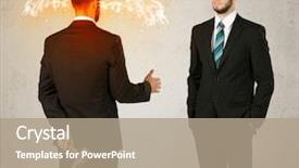  Presentation with weapon - Slide set with deal devil - angry businessman hiding a weapon background and a coral colored foreground