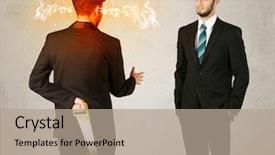  Presentation with weapon - Audience pleasing theme consisting of deal devil - angry businessman hiding a weapon backdrop and a coral colored foreground