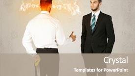  Presentation with weapon - Slide set featuring deal devil - angry businessman hiding a weapon background and a coral colored foreground