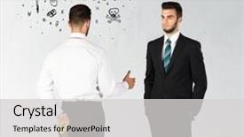  Presentation with weapon - PPT layouts with deal devil - ruthless businessman handshake with hiding background and a light gray colored foreground