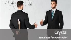  Presentation with weapon - Beautiful presentation theme featuring deal devil - ruthless businessman handshake with hiding backdrop and a  colored foreground