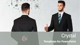  Presentation with weapon - PPT layouts enhanced with deal devil - ruthless businessman handshake with hiding background and a gray colored foreground
