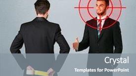  Presentation with weapon - Theme consisting of deal devil - ruthless businessman handshake background and a gray colored foreground