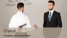  Presentation with weapon - Slides enhanced with deal devil - ruthless businessman handshake background and a  colored foreground