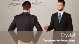  Presentation with weapon - Slides consisting of deal devil - ruthless businessman handshake background and a  colored foreground