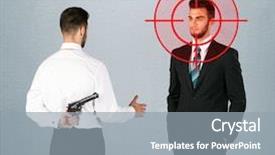  Presentation with weapon - Amazing PPT theme having deal devil - ruthless businessman handshake backdrop and a gray colored foreground