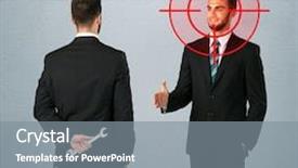  Presentation with weapon - Slide deck having deal devil - ruthless businessman handshake background and a gray colored foreground