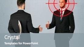  Presentation with weapon - PPT theme having deal devil - ruthless businessman handshake background and a gray colored foreground