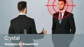 Presentation with weapon - Presentation theme with deal devil - ruthless businessman handshake background and a gray colored foreground