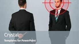  Presentation with weapon - Cool new slide deck with deal devil - ruthless businessman handshake backdrop and a gray colored foreground