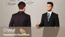  Presentation with weapon - Presentation featuring deal devil - ruthless businessman handshake background and a coral colored foreground