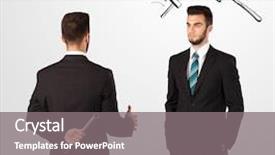  Presentation with weapon - PPT layouts with deal devil - ruthless businessman hiding a weapon background and a  colored foreground