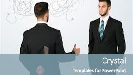  Presentation with weaving - Audience pleasing presentation design consisting of deal devil - ruthless businessman hiding a weapon backdrop and a  colored foreground