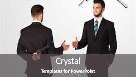  Presentation with weapon - Presentation having deal devil - ruthless businessman hiding a weapon background and a dark gray colored foreground