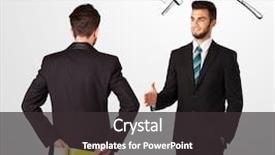  Presentation with weapon - Colorful presentation theme enhanced with deal devil - ruthless businessman hiding a weapon backdrop and a  colored foreground