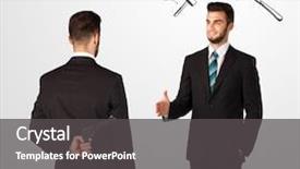  Presentation with weapon - Beautiful slide set featuring deal devil - ruthless businessman hiding a weapon backdrop and a  colored foreground