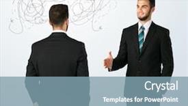  Presentation with weaving - Theme featuring deal devil - ruthless businessman hiding a weapon background and a seafoam green colored foreground