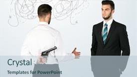  Presentation with weaving - Colorful slide set enhanced with deal devil - ruthless businessman hiding a weapon backdrop and a lemonade colored foreground