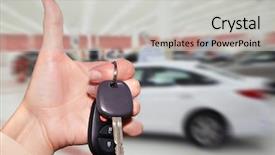  Presentation with car key - Audience pleasing slide set consisting of dealer hand with a car backdrop and a light gray colored foreground
