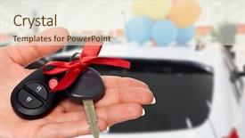  Presentation with loan car - PPT layouts enhanced with dealer hand with a car background and a sky blue colored foreground